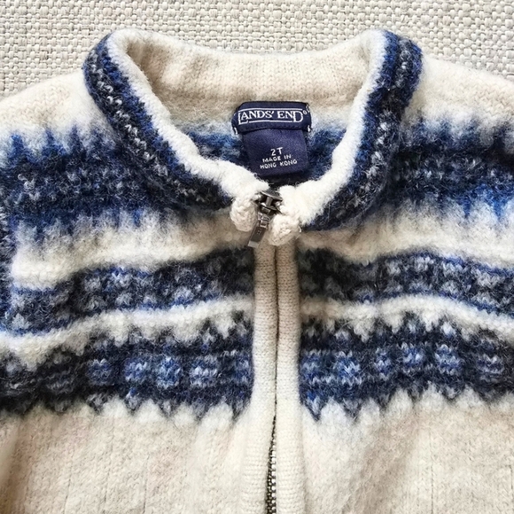 100% Wool Cream and Blue 6-12M Sweater - Picture 2 of 2
